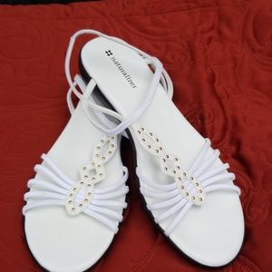 Naturalizer White Strappy Sandals with Gold Stud Accents